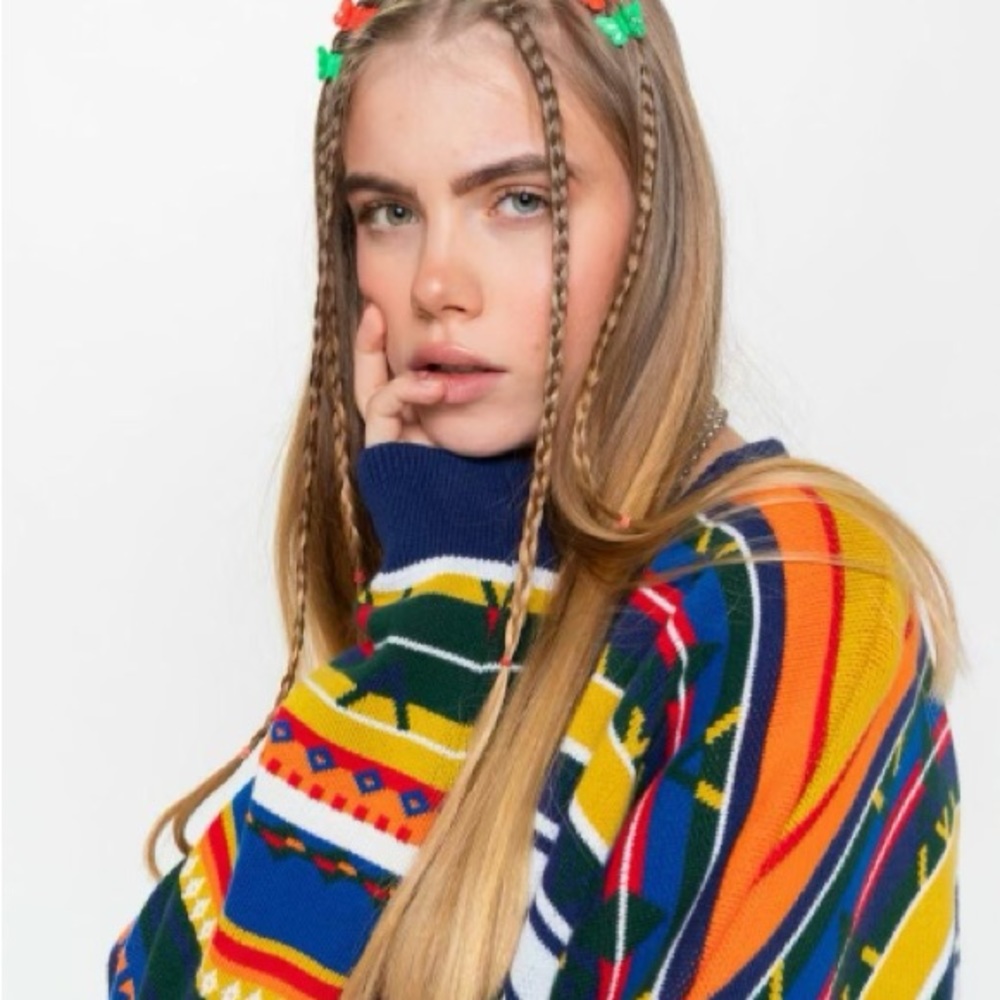 Minga London Knitwear | Womens Geometric Striped Knit Cardigan